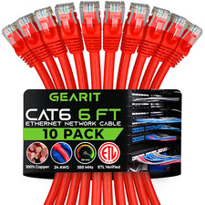 Cat 6 Ethernet Cable (10-Pack 6 Feet) Cat6 Network Patch, 10Gbps, RJ45, Snagless picture