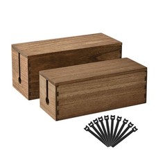 Cable Management Box Wooden Cord Organizer Hide Power Strip Desk Wires Protec... picture