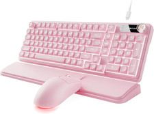 Wired Keyboard and Mouse Combo with Detachable Wrist Rest - Pink picture