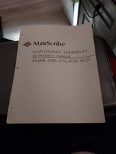 MINISCRIBE MAINTENANCE ADDENDUN TO PRODUCT MANUAL MODELS 2006,2012,4010,4020 picture