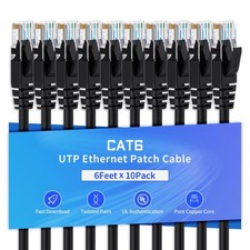 10 PCS 6 FT Cat6 Ethernet Cable Network RJ45 Internet Patch Unshielded Black picture