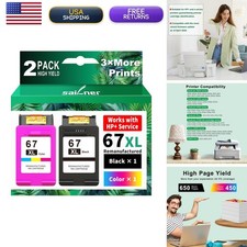 SAILNER 67XL Ink Cartridges Black/Color Combo Pack Replacement for HP 67 67XL picture
