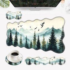 4In1 Large Desk Mat Mouse Pad Wrist Rest Ergonomic Misty Forest Mountain picture