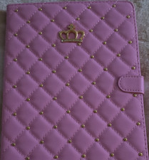 Pink Quilted Synthetic Leather Folding Folio Tablet Case with Gold Crown Accent picture