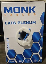 Monk Cables Cat6 Plenum Rated Bulk Ethernet Cable 1000ft Blue picture
