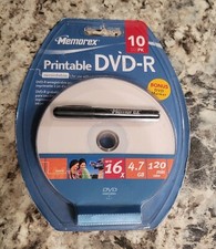 10-pk Memorex White Inkjet Hub Printable DVD-R; 16x 4.7GB 120m w/ Bonus Marker picture