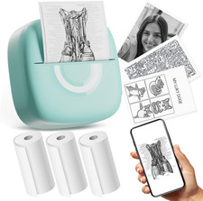 Mini Impresora Térmica Bluetooth con 3 Rollos para Notas Fotos DIY Móvil picture