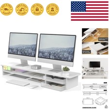 42.5-Inch Dual Monitor Riser with Drawer - Elegant Wood & Acrylic Organizer picture