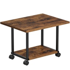Rustic Brown 2 Tier Under Desk Printer Stand Table Wheels Storage Cart Shelf picture