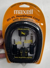 MAXELL 20' Coiled HEADPHONE CORD with 4 ADAPTERS HP-20 190399 NIB NEW Sealed picture