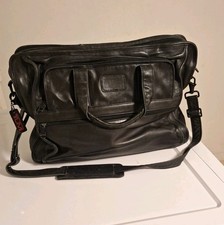 TUMI Briefcase Large Black Leather Crossbody Computer Laptop Bag Messenger picture