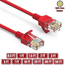 0.5-50FT Cat6A RJ45 SLIM Ethernet LAN Network UTP Patch Cable Copper 28AWG Red picture