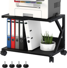 Desktop Printer Stand with 2 Tier Wood Storage Shelves,Under Desk Printer picture