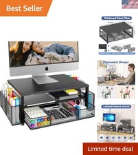 Desk Organizer and Accessories, 2-Tier Riser with Drawer and 2 Pen Holders, L... picture