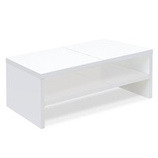 2 Tier White Monitor Riser Stand Wood Desktop Storage Laptop PC Printer Shelf picture