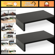 2-Pack Wood Monitor Stand Riser for Desk - Adjustable Height, Black Finish picture