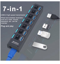 7 Port USB 2.0 / 3.0 Hub Splitter Adapter High Speed For PC Laptop Mac Desktop picture