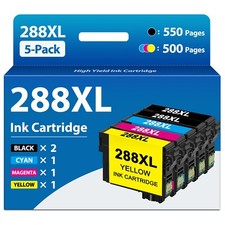 288XL Ink Cartridges (5PK, 2BK/C/M/Y) for Epson XP-440 XP-340 XP-330 XP-446 picture