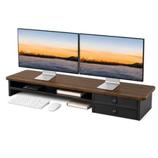 Dual Monitor Stand, 42.5 Inch Wood Monitor Riser with Drawers, 2 Tier Desktop... picture