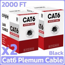 2 Pack Cat6 Plenum Ethernet Cable 1000ft CMP Solid 23AWG UTP Pull Box Black picture