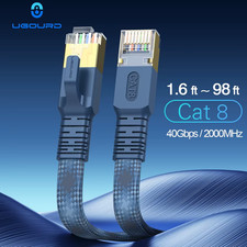  CAT 8 Flat Network Internet Cable 40Gbps 2000MHz Round RJ45 Nylon Braided LAN C picture