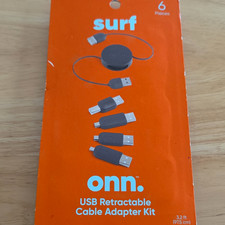 onn. Retractable USB Cable Adapter Kit 3.2ft 6pc Gray/Orange picture