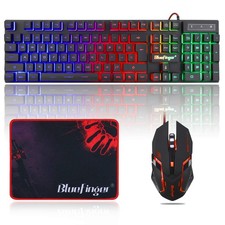 BlueFinger RGB Gaming Keyboard and Backlit Mouse Combo, USB Wired, LED Black picture