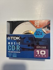 TDK 10 Pack CD-R Music Slim Case 80 Minutes 700 MB X32 Compact Disc New Sealed picture