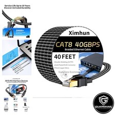 Cat 8 Ethernet Cable 40 FT 40Gbps 2000MHz RJ45 Flat Braided Network Cord Gaming picture