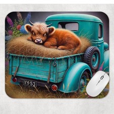 Highland Cow In Old Truck Computer Non Slip Custom Mouse Pad picture
