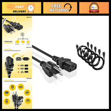 Universal 5-Pack AC Power Cord - 1ft 3-Prong Replacement for PC, Monitor, TV, Pr picture