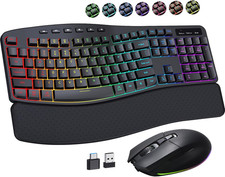 RGB Wireless Keyboard Mouse Combo with Ergonomic Wave, Silent Rechargeable picture