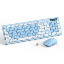 RECCAZR HS8100 Wireless Keyboard & Mouse Combo Sky Blue White Full Size 2.4G picture