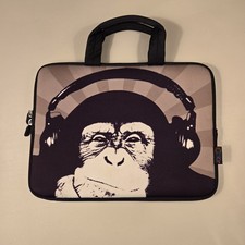 iColor Neoprene Padded Laptop/Tablet Case Zips Handle Monkey With Earphones 13