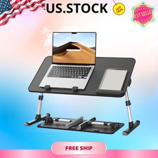 SAIJI Adjustable Laptop Desk Folding Bed Table 5 Heights 4 Angles Black 60x33cm picture