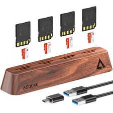 8-Port USB 3.0 SD Card Reader, Walnut Wood Design 5Gbps Data, Simultaneous Su... picture