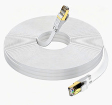 Cat8 100FT  Flat Ethernet  Cable White Gold Plated RJ45 M/M picture