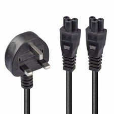 LINDY 30428 2.5 m UK 3 Pin Plug To IEC 2 x C5 Splitter Extension Cable - Black U picture