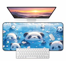 Kawaii Panda Pool Desk Mat Large Mouse Pad Blue Floral Gaming Office Decor picture