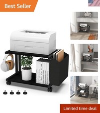 Compact 2 Tier Black Printer Stand - Multi-Purpose Office Organizer with Wheels picture