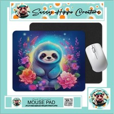 Mouse Pad Neon Sloth Colorful Flowers Anti Slip Back Easy Clean Sublimated picture