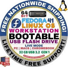 FEDORA 41 LINUX OS WORKSTATION BOOTABLE USB DRIVE |  64-BIT, Live Mode | MAC, PC picture