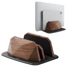 Vertical Laptop Stand Dual Slots Walnut Adjustable Holder Desktop Dock Wood picture