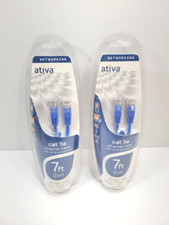 (2) Ativa Cat. 5e Utp Patch Cable - 1 X Rj-45 Male 7ft Blue, New Sealed Package picture