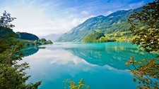 Landscape water mountains lake reflection nature trees Custom Gaming Mat Desk picture