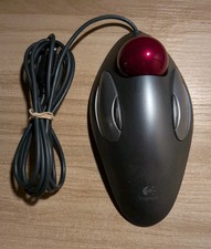 Logitech T-BC21 Ergonomic USB Wired Optical Trackball Mouse Gray/Red (READ) picture