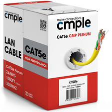 Cat5e Plenum Ethernet Cable 1000ft CMP Solid 24AWG UTP High Speed Bulk Yellow picture