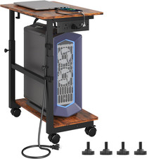 2-Tier Computer Tower Stand with Power Outlet, Height Adjustable PC Tower Stand picture
