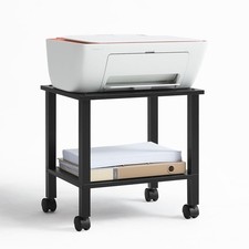 2 Tier Under Desk Printer Stand Storage Shelf Rolling Cart Home Office Black picture
