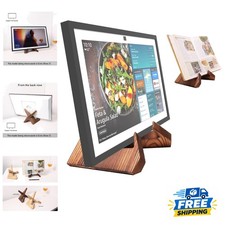 Multi-Functional Wooden Cookbook Holder & Tablet Stand for Kitchen - Dark Brown picture